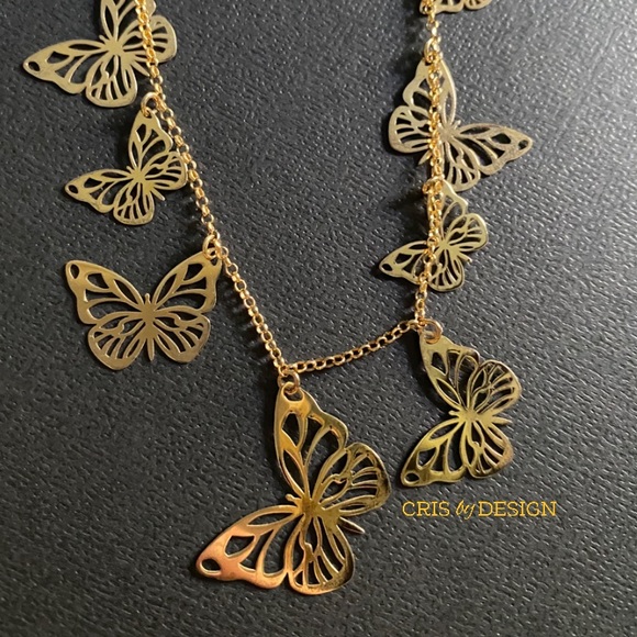 Mia Fiore 18kt gold plated Sterling Silver, 9 Laser Cut Butterflies Necklace 16” - Picture 3 of 7